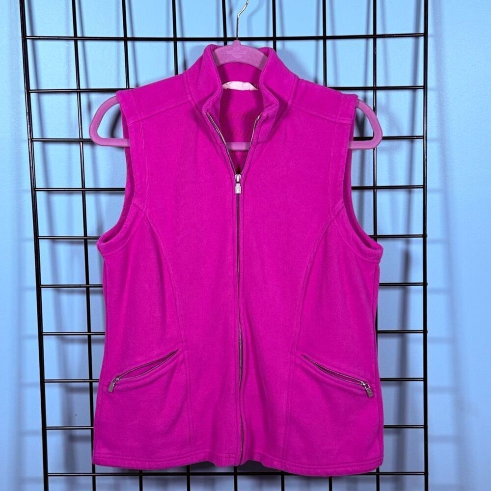 Tommy Bahama French Kiss Vest Womens M Pink Ribbed Pockets‎ Jeavy Knit